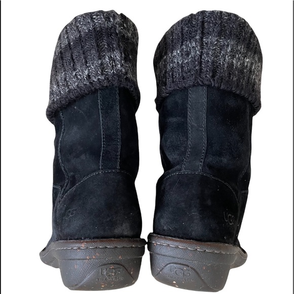 UGG Kaylana Black Suede Leather Warm Sheepskin Lined Pull On Winter Boots - Picture 12 of 16
